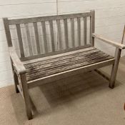 A wooden garden slatted bench and chair (W120cm D60cm H92cm)