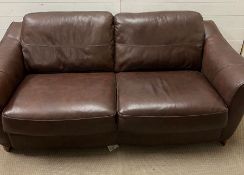 A brown leather lounge suite, comprising of a reclining chair, two seater sofa and three seater sofa