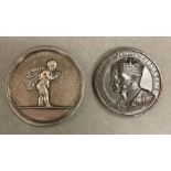 Two British medallion, including Silver Royal Humane Society 1849 and 1937 Coronation medallion in