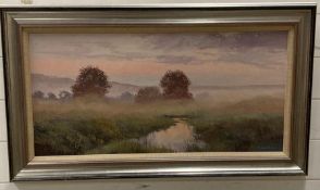An oil on board of a river scene, signed bottom right (90cm x 54cm)