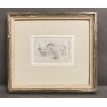 A Naïve framed pencil sketch of two horse