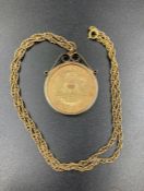 $20 Liberty 'Double Eagle' Gold Coin 1876 on a 9ct gold mount and chain. (Total Weight 49.8g)