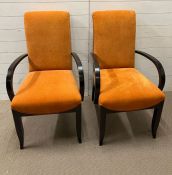 A pair of Davidson Art Deco style armchairs with chenille upholstery and sweeping arms (H104cm