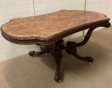 A Victorian figured bur walnut centre table