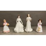 Four Royal Doulton figures, Daddy's Girl, Greetings, Mothers Helper and Harmony