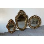 Three wooden Mid Century gilded wall mirrors