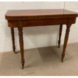 A mahogany card table on turned legs AF (H74cm D46cm W921cm)