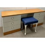 A 80's Stag Nocturne dressing table with stool (H64cm W163cm D44cm)