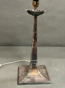 Arts and Crafts white metal table lamp base, stamped Goldsmiths of London. The lamp is a square