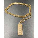 A 9ct gold ingot on a 9ct gold chain (Approximate Weight 7.9g)