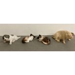 Four porcelain animals, to include two Royal Doulton cats, a Royal Copenhagen cat and dog