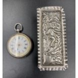 A hallmarked silver lidded glass jar and an AF silver pocket watch.