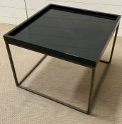 A black lacquered occasional table square metal frame (H46.5cm W60cm D60cm)