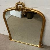 A gilt frame over mantle mirror with carved floral crown AF (H123cm x W105cm)