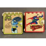 Two Vintage Moneyboxes One Batman's Bat Safe AF and the other Superman's Supersafe