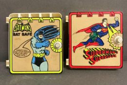 Two Vintage Moneyboxes One Batman's Bat Safe AF and the other Superman's Supersafe