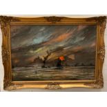 An oil on board on an industrial estuary scene at sunset, signed Gerry Facey dated 1995 bottom right