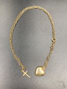 A 9ct yellow gold necklace with heart pendant and cross (Approximate Total weight 4.8g)