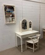 A pine painted white dressing wall set to include wall mirror, dressing table and chair with