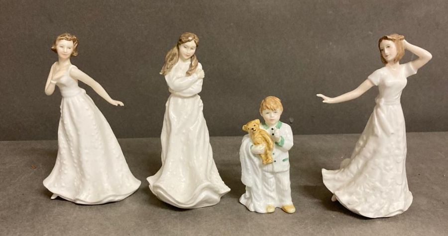 Four Royal Doulton figures, Cherish, Embrace, Sleepy Head and Charmed