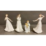Four Royal Doulton figures, Cherish, Embrace, Sleepy Head and Charmed