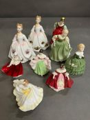 A selection of nine Royal Doulton figurines, Fair Maiden, Southern Belle, Ninette, Gail, Sara,