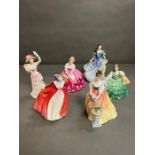 A selection of six Royal Doulton figurines, Elyse, Victoria, Rebecca, Bon Voyage, Mary and Alexandra