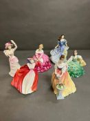 A selection of six Royal Doulton figurines, Elyse, Victoria, Rebecca, Bon Voyage, Mary and Alexandra