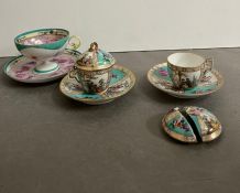 Two Dresden style cup and saucers made by Helena Wolfson and one other