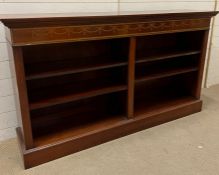 An open bookcase with inlaid swags, running along the boarder (H92cm W162cm D37cm)