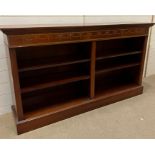 An open bookcase with inlaid swags, running along the boarder (H92cm W162cm D37cm)