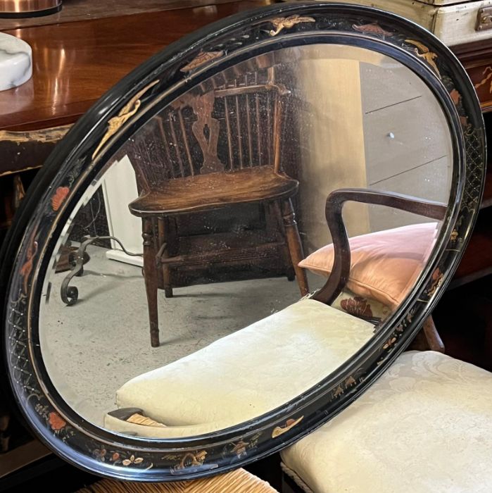 A vintage oval inlaid mirror - Image 2 of 4