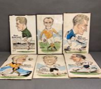 A selection of six Football caricatures by the prolific artist Mickey Durling