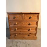 Two over three pine chest of drawers (H86cm W89cm D44cm)