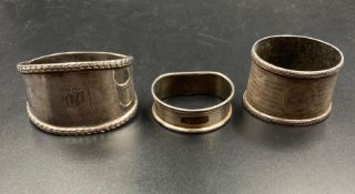 Three silver napkin rings (Approximate Total weight 75g)