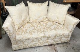 Two Damask upholstery two seater sofas (W170cm D88cm H76cmSH45cm and H80cm W187cm D90cm