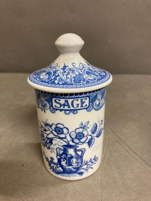 A selection of miniature Spode pin dishes, two Spode jars and some ridgeway pin dishes - Image 7 of 10