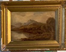 An oil on canvas of a highland scene, framed, unknown artist 44cm x 31cm