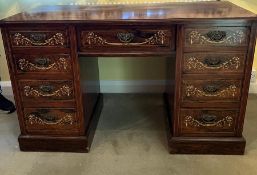 A ladies writing desk with inlaid marquetry detail of (74cm 53cm 122cm)
