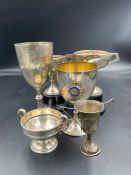 A selection of six hallmarked silver cups, engraved (Approximate Total weight 350g)