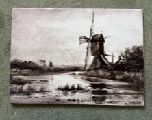 Rozenburn tile of a windmill scene (35cm x 25.5cm)