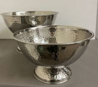 Two metal hammered champagne/ice buckets (H27cm Dia40cm and H20cm Dia34cm)