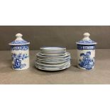 A selection of miniature Spode pin dishes, two Spode jars and some ridgeway pin dishes