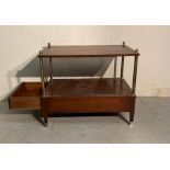 A pair of rare two tier mahogany side table by Donald Gomme with brass supports and brass feet and