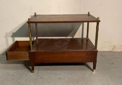 A pair of rare two tier mahogany side table by Donald Gomme with brass supports and brass feet and