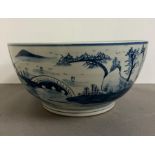 A large blue and white Chinese scene porcelain bowl (H19cm Dia41cm)