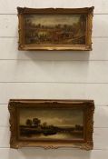 Two oil on canvas, one of a river scene and the other of a pastoral farming scene