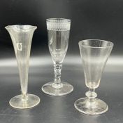 A Georgian ale glass and two fluted glasses