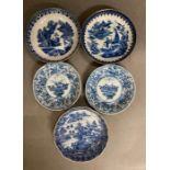 A selection of blue and white hand painted Chinese pin dishes