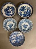 A selection of blue and white hand painted Chinese pin dishes